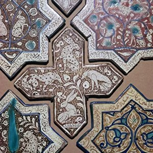 Persian tiles with animals and lines from Persian poetry, 13th century