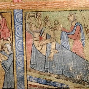 Detail from a Psalter, Suicide of Herod, probably illuminated at Canterbury c1140