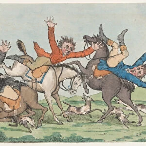 Three Riders Fall from their Mounts, 1780-1820. Creator: Unknown