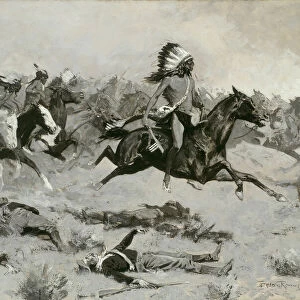 Rushing Red Lodges Passed through the Line, c. 1900. Creator: Frederic Remington