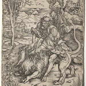 Samson Killing the Lion, c. 1496-1497. Creator: Albrecht Dürer (German, 1471-1528)