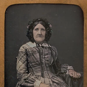 Seated Elderly Woman Wearing Plaid Dress and Bonnet, 1854-60. Creator: William Hardy Kent