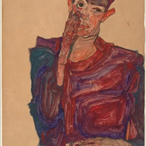 Self-Portrait with Eyelid Pulled Down, 1910. Artist: Schiele, Egon (1890?1918)