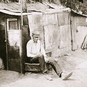 Shack made of barrels and tar paper, St Louis, Missouri, USA, Great Depression, 1931
