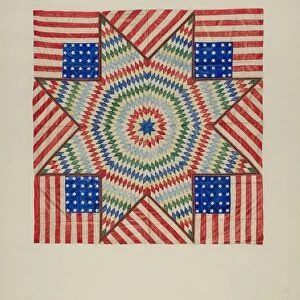 Star and Flag Design Quilt, c. 1941. Creator: Fred Hassebrock