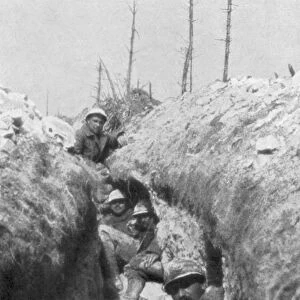Stretcher-bearers in a trench, south of Cornillet, First World War, 20 May 1917