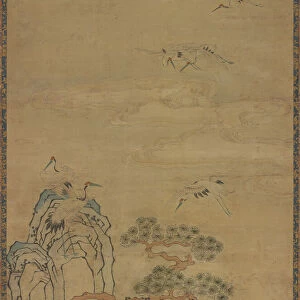 Tapestry with cranes, rocks, pines, and clouds, Ming dynasty, 1368-1644. Creator: Unknown