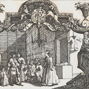 Trade card of Mary & Ann Hogarth, the old Frock Shop, ca. 1730. ca. 1730