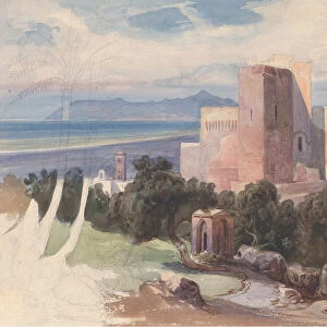 View on Terracina with Mount Circeo (recto)... mid-19th century. Creator: Carl von Bls