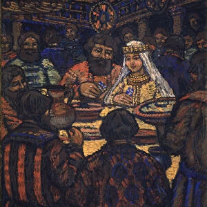 The Wedding of the Grand Duke Vladimir I. Svyatoslavich (Triptych, Central panel), 1920s. Artist: Yakovlev, Mikhail Nikolayevich (1880-1942)