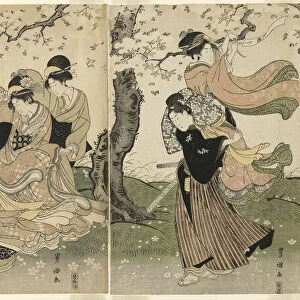 A Windy Day under the Cherry Trees, c. 1797. Creator: Utagawa Toyokuni I