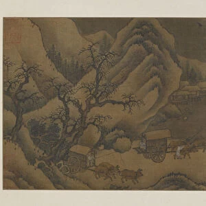 Winter landscape: ox-carts on the road, Possibly Ming dynasty, 1368-1644