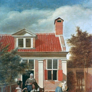 Three Women and a Man in a Courtyard behind a House, c1657-1659. Artist: Pieter de Hooch