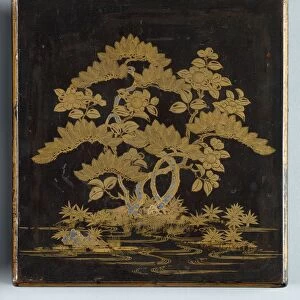 Writing Box (Suzuribako) with Design of Pine, Camellia and Bamboo (lid), 1400s. Creator: Unknown