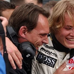 Nico Rosberg (FIN), Team Rosbergl, being congratulated by one of the team members after his third place