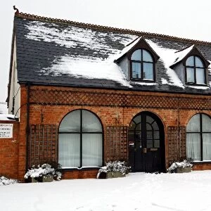 Sutton Motorsport Images: The snow-covered exterior of The Chapel, 61 Watling Street, the offices of Sutton Motorsport Images