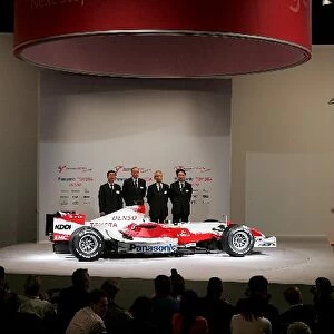 Toyota TF107 Launch: Toyota Personnel and drivers: Ralf Schumacher Toyota; Franck Montagny Toyota Third Driver and Jarno Trulli Toyota with the