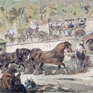 17Th Century Transport Scene. A Public Carriage In The Background And A Private Carriage Foreground. After A Watercolour By A. Heins. From Cortege Historique Des Moyens De Transport. Published Brussels, 1886