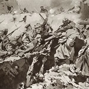 British Troops Overrun German Trench During The Battle Of Neuve Chapelle On The Western Front, France, During The First World War. From The Illustrated War News Published 1915