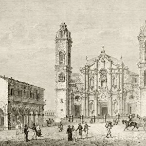 The Cathedral In Havana, Cuba Circa 1880S. From A 19Th Century Illustration