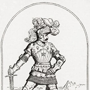 A Drawing Of A Soldier, Or Knight, In Armour, By King Edward Vii, In 1855. From Edward Vii His Life And Times, Published 1910