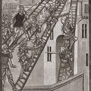 English Soldiers Scaling A Fortress In Gascony, During The Hundred Years War. From The Book Short History Of The English People By J. R. Green, Published London 1893