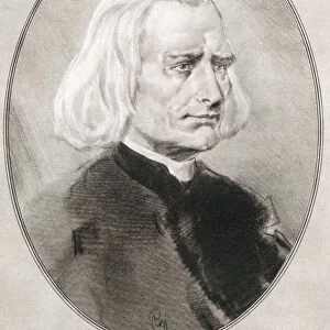 Franz Liszt, 1811 - 1886. Hungarian composer, virtuoso pianist, conductor, music teacher, arranger, organist, philanthropist, author, nationalist and a Franciscan tertiary. Illustration by Gordon Ross, American artist and illustrator (1873-1946), from Living Biographies of Great Composers