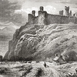 Harlech Castle, Harlech, Gwynedd, Wales, seen here in the 19th century. From Welsh Pictures, published 1880