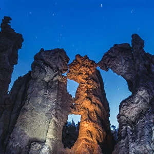 Hoodoos at night, rock formations in the Lamar River Valley, Yellowstone National Park, Wyoming, USA