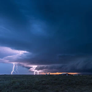 Lightning strikes from a supercell thunderstorm