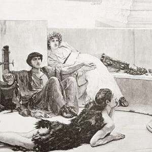 Scholars in ancient Greece listening to a lecture by Homer. Homer, c. 900 BC - c. 850 BC. Ancient Greek poet. From Ilustracion Artistica, published 1887