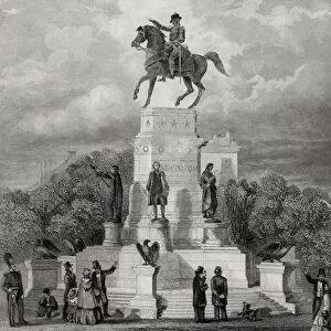 Washington Monument At Richmond Virginia Usa George Washington 1732-1799 First President Of The United States From A 19Th Century Print Engraved By J Rogers After Wageman