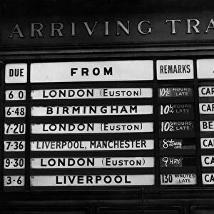 Arrivals Board indicates severe train delays at Glasgow Central Station, Glasgow