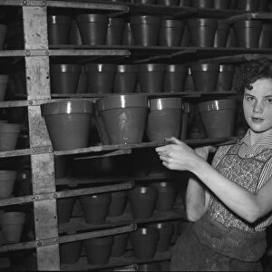 Bilston Pottery 1958 Glazed flower pots being readied for the final firing