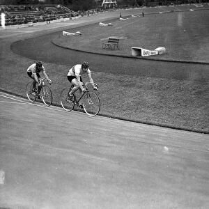 British cyclist Reg Harris wins a race in the 1948 Olympic Sprint Cycling event at Herne