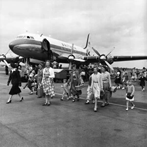 British women and children arrive at Blackbushe Airport having been evacuated from Egypt