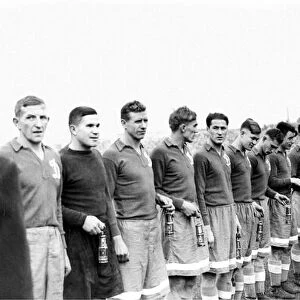 Cardiff City and Dynamo Moscow players line up before the start of their match