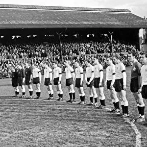 Fulham 3 v. Sheffield United 1. League match Fulham players line-up before kick off for a