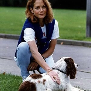 Jenny Seagrove actress with dog Tasha near Holland Park