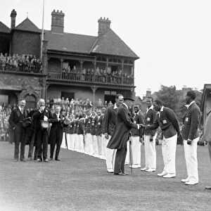King George V at Nottingham, Jul 1928 greeting L N Constantine the West