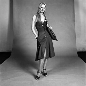 Lise-Lotte. Swedish model seen here wearing a denim dress. March 1975 75-01268-007