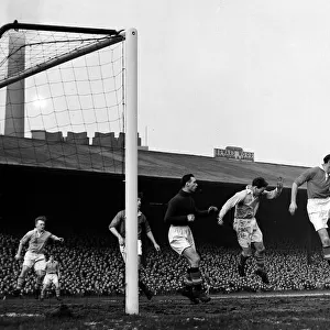 Manchester United versus Manchester City at Old Trafford Bill Foulkes clears United lines