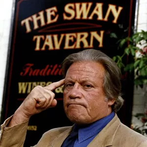 Oliver Reed Actor outside the Swan Tavern in Wimbledon where his son Mark has been barred