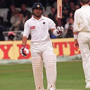 Sachin Tendulkar celebrates his fifty against England in the third test at Trent Bridge