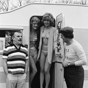Scene during the filming of "Carry On Behind"showing left to right