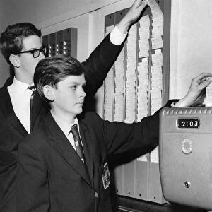 Schools: Boys "clock on"at Preston Catholic College. September 1967 P005212