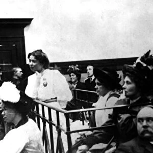 Suffragettes women in dock Bow Street police station London October 1908