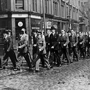 World War Two. British Army recruits march in the parade to St Thomass Church