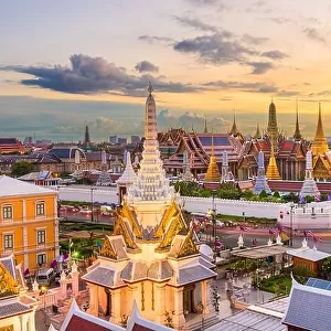 Bangkok, Thailand at the Temple of the Emerald Buddha and Grand Palace at dusk