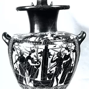Attic hydria with scene at the public fountain preserved in the Gregorian Etruscan Museum, Vatican City
